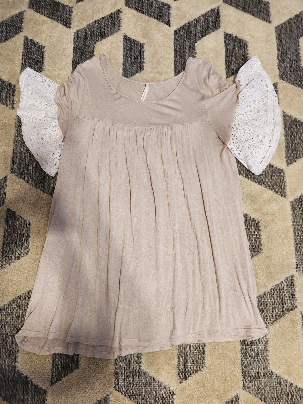 My Story Cream Knit Babydoll Top with White Eyelet Flutter Sleeves